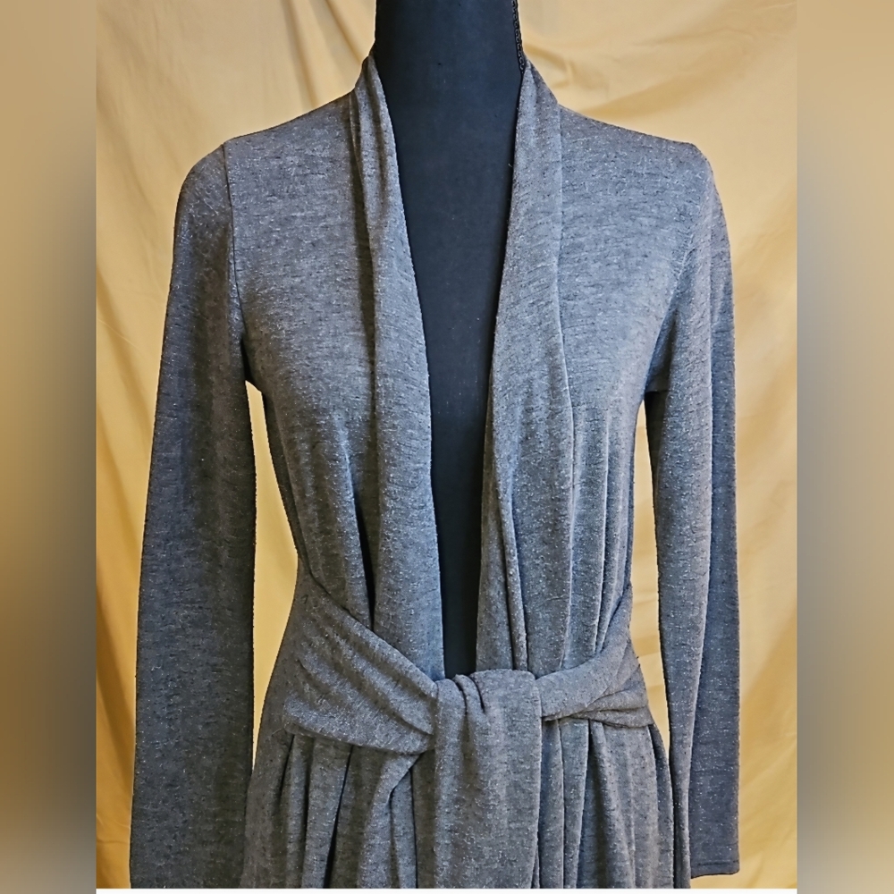Sushiflower Gray Open Front Wrap Cardigan Sweater Tie Belt S Vintage Y2K - Picture 3 of 8